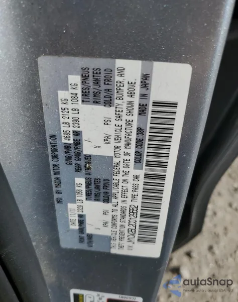 2012 Mazda 5 from USA, damaged, VIN JM1CW2BL2C0129652